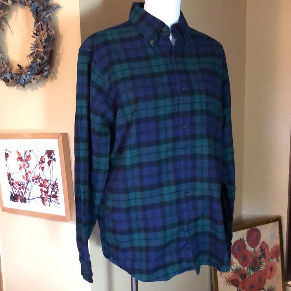 LANDS END size Medium 15-15.5 Men’s cotton Flannel Classic Plaid Button $68 NEW